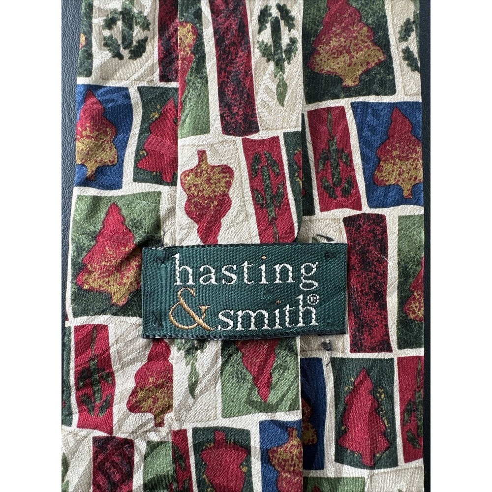 Men's Neck Tie Hasting & Smith Silk L58" W 4" beige red blue